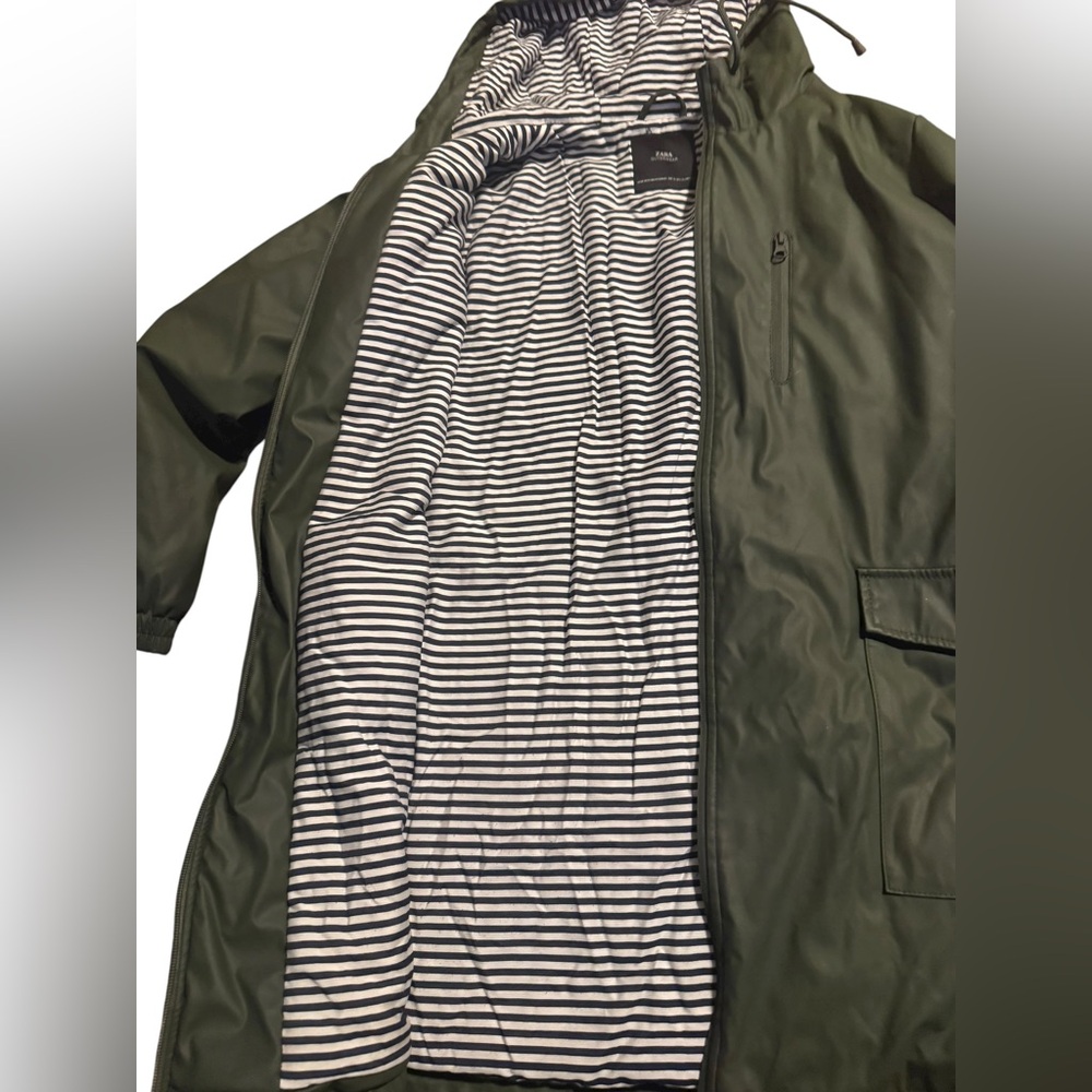 Zara Olive Green Hooded Rain Jacket XL - Picture 3 of 3